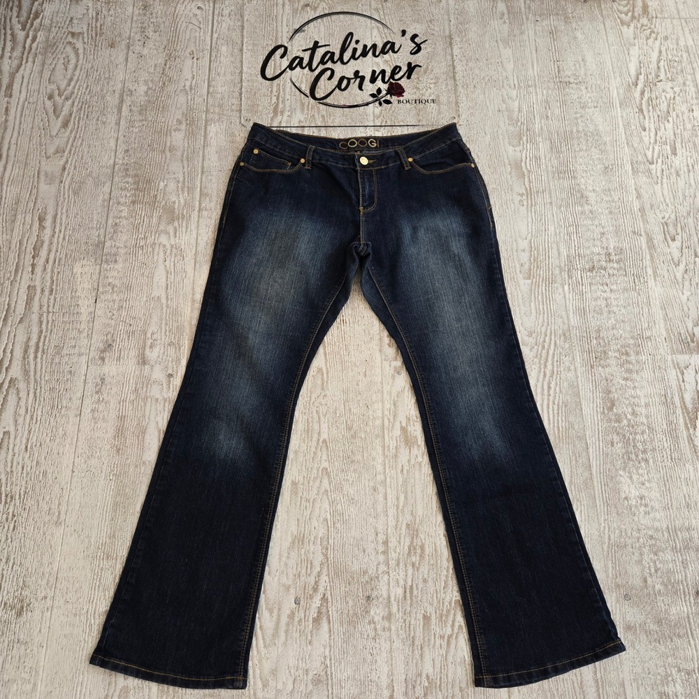 Coogi Womens Dark Wash Embroidered Logo Bootcut Jeans Size 13/14 Y2K Streetwear
